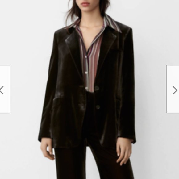 Zara Women NEW Limited Edition SILK BLEND Velvet Blazer TOBACCO 9342/928 - Picture 6 of 14